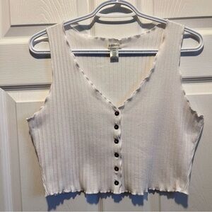 Y2K Bozzolo Crop Top Ribbed Tank White Large Women Sleeveless summer camisole